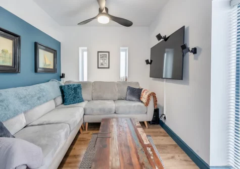 The open-plan living area at Oystercatcher Cottage, Llangwm
