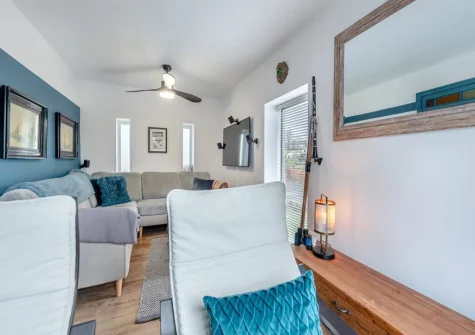 The open-plan living & dining area at Oystercatcher Cottage, Llangwm