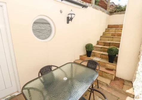 One of two patios at Paradwys, Tenby