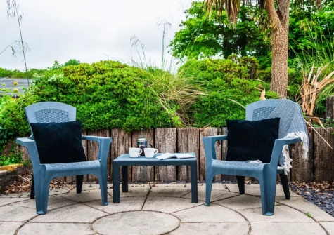 The front patio & outdoor sitting area at Passion Flower Cottage, Redberth