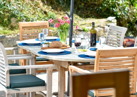 The patio & alfresco dining area at Pentraeth Cottage, Abersoch