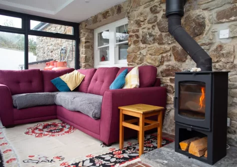The living area at Pine Cottage at Woodlands Farm, Little Haven
