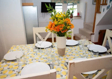 The dining area at Pine Cottage at Woodlands Farm, Little Haven