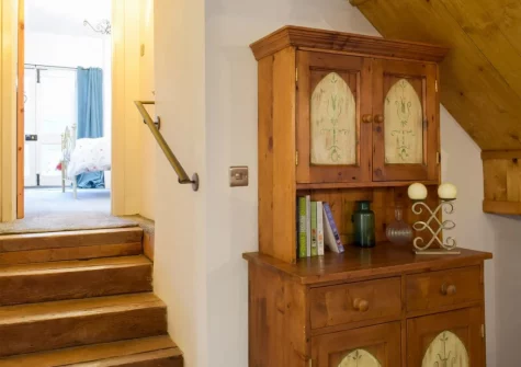 The stairs up to bedroom #1 at Ravens Roost at Upper Farm Barns, Mathry