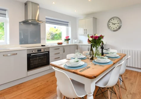 The kitchen & dining area at Rockpools at 135 Cae Du, Abersoch