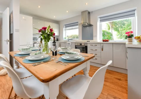 The kitchen & dining area at Rockpools at 135 Cae Du, Abersoch