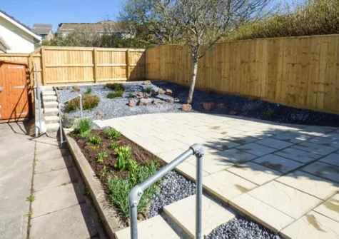The rear enclosed tiered patio at Rowan, Penally