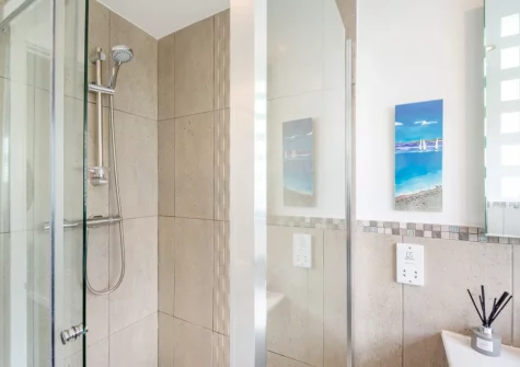 The shower room at Sea Breeze, 40 Cae Du, Abersoch