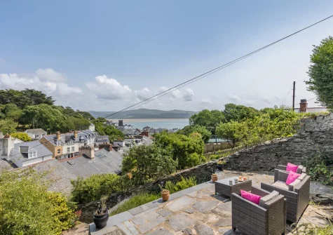 The three-level terraced garden & outdoor sitting area at Sea Thrift, Aberdovey