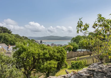 The sea view from the three-level terraced garden & outdoor sitting area at Sea Thrift, Aberdovey