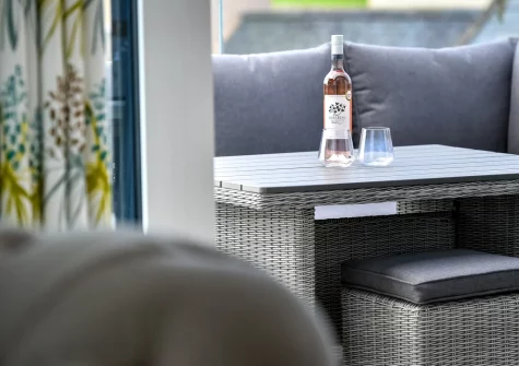The first floor balcony & outdoor sitting area at Skylark, Abersoch