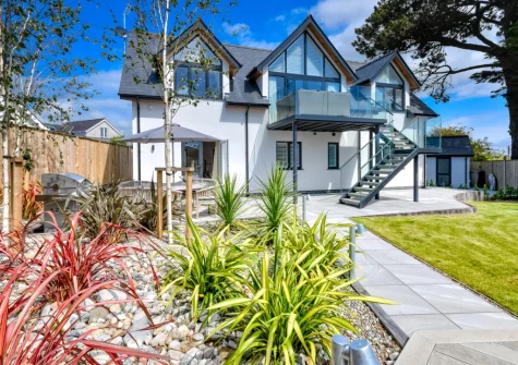The patio & landscaped garden at Skylark, Abersoch