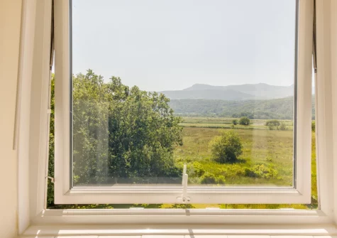 The countryside view from bedroom #1 at Sounds of the Brook, Llanelltyd
