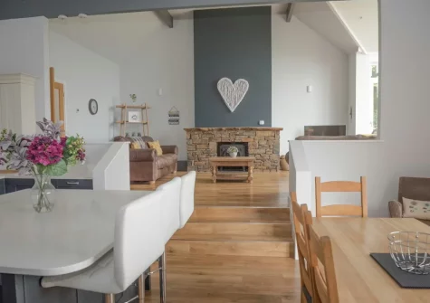 Step down into the kitchen & dining area at Stella Maris, Freshwater East