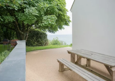 The patio & alfresco dining area at Stella Maris, Freshwater East