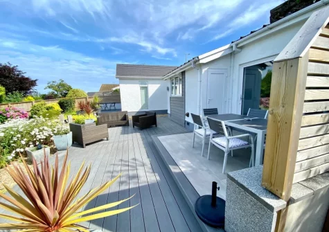 The patio, alfresco dining & outdoor sitting area at Sundown, Saundersfoot