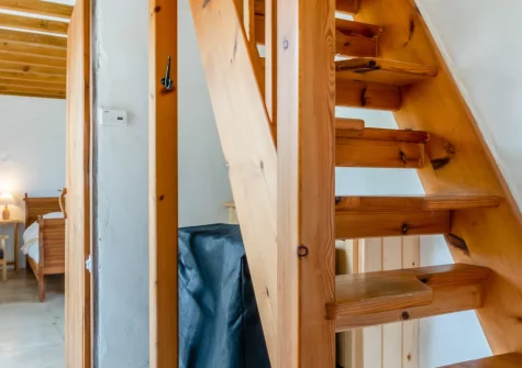 The alternate tread staircase up to bedroom #1 at Sunset Cottage, Trefasser