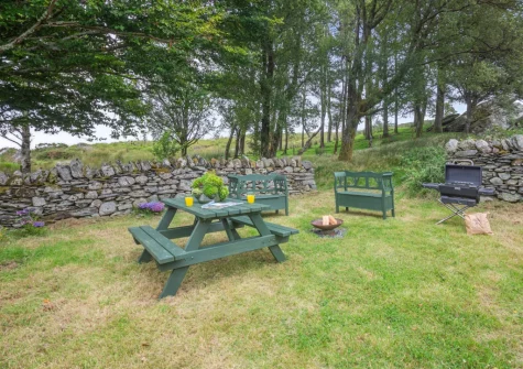 The barbecue, alfresco dining area & enclosed garden at Tal-Y-Waun, Capel Curig