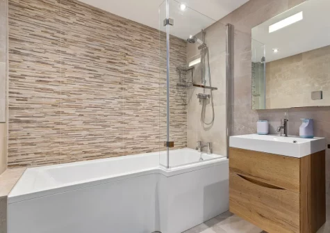 The bathroom at Temple House, Square and Compass
