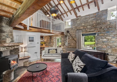 The living area at The Barn, Llanddewi Velfrey