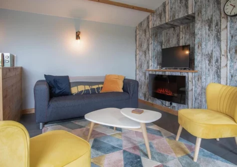 The living area at The Lodge At Sheepswalk Farm, Amroth