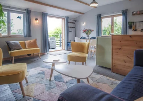 The living area at The Lodge At Sheepswalk Farm, Amroth