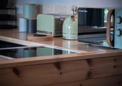 The kitchen at The Lodge At Sheepswalk Farm, Amroth