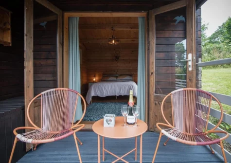 The decked patio at The Lodge At Sheepswalk Farm, Amroth