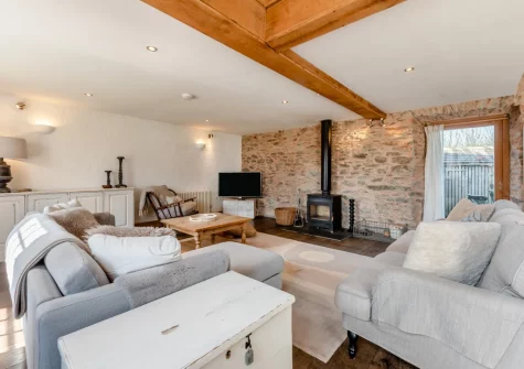 The living area at The Old Chapel, Rhodiad y Bren