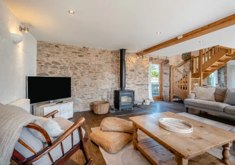 The living area at The Old Chapel, Rhodiad y Bren