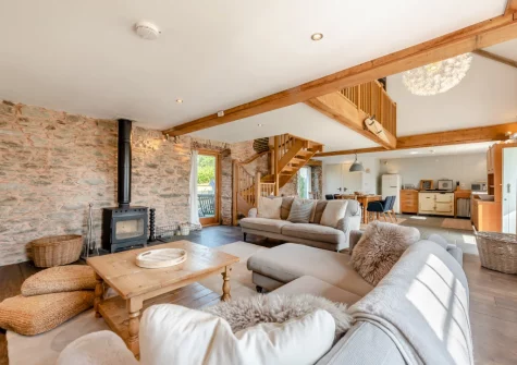 The living area at The Old Chapel, Rhodiad y Bren