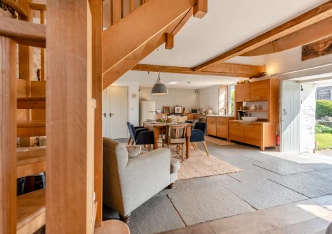 The living & dining area at The Old Chapel, Rhodiad y Bren