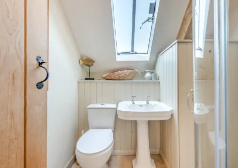 The shower room at The Old Chapel, Rhodiad y Bren
