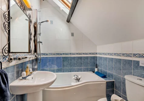 The first floor bathroom at The Old School Hall, Loveston