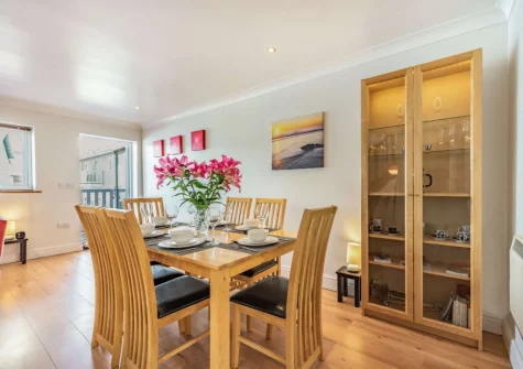 The dining area at Tickled Pink at 14 Freshwater Bay, Freshwater East