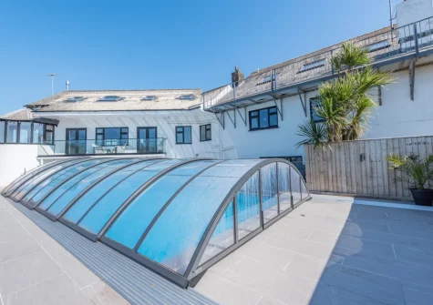 The all-weather outdoor heated swimming pool at Trebrowen, Angle