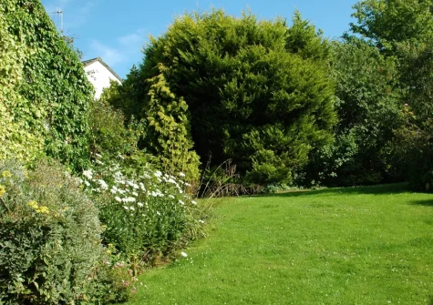 The rear enclosed & secluded lawned garden at Ty Beth, Bryn-henllan