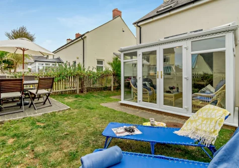 The enclosed rear garden, patio & alfresco dining area at Ty Del, Broad Haven