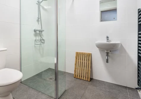 The ground floor wet room at Ty Nant, Llaniestyn
