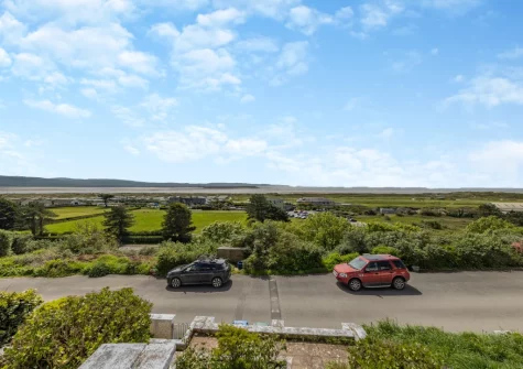 The far-reaching view from the upper terrace & outdoor sitting area at Vista Sol, Aberdovey