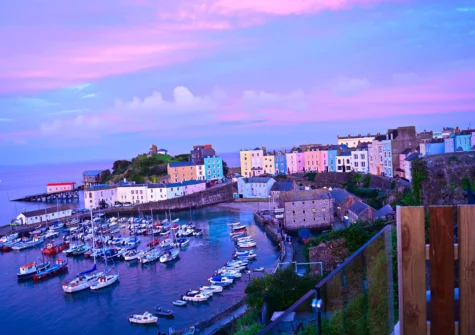Enjoy panoramic sea & harbour views from the patio at Whistler House, Tenby