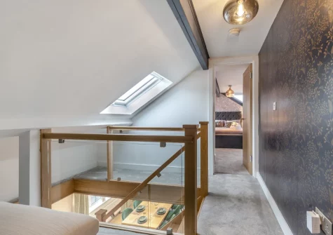 The first floor landing leading to bedroom #1 at Y Llanw, Milford Haven